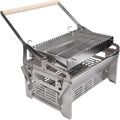 Luocute barbecue à charbon, acier inoxydable, bois de hêtre, Argent, Barbecue Rotatif à 360 Degrés, Bois Rabattable en Acier Inoxydable