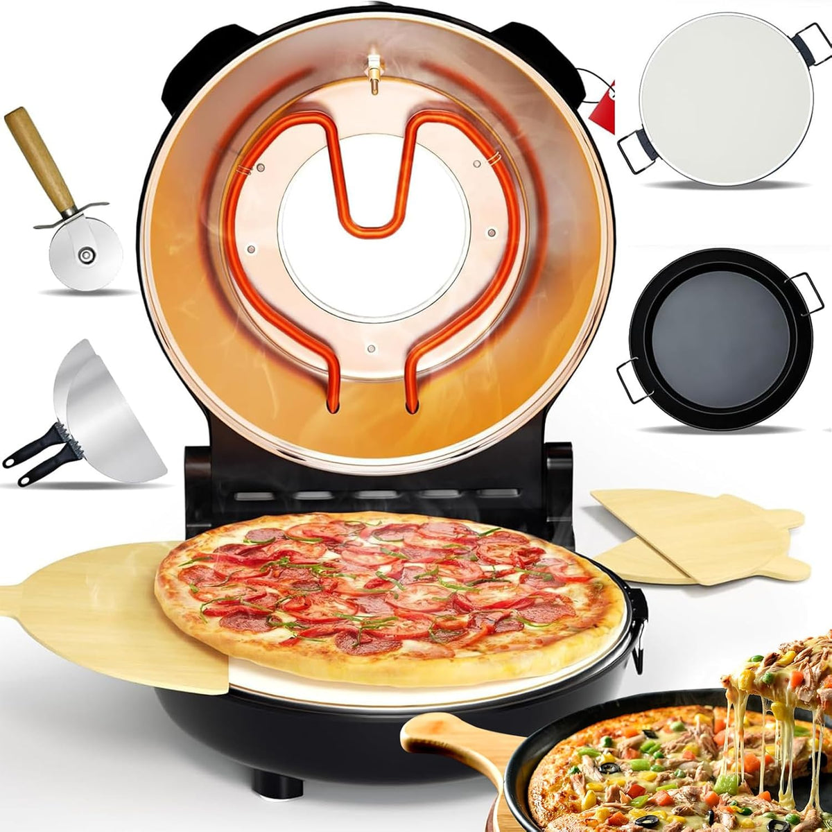 KJHYYPP four à pizza, 12 pouces, Noir, Machine à Pizza électrique, Portable d'intérieur de 12' avec Pierre à Pizza et poêle à Griller