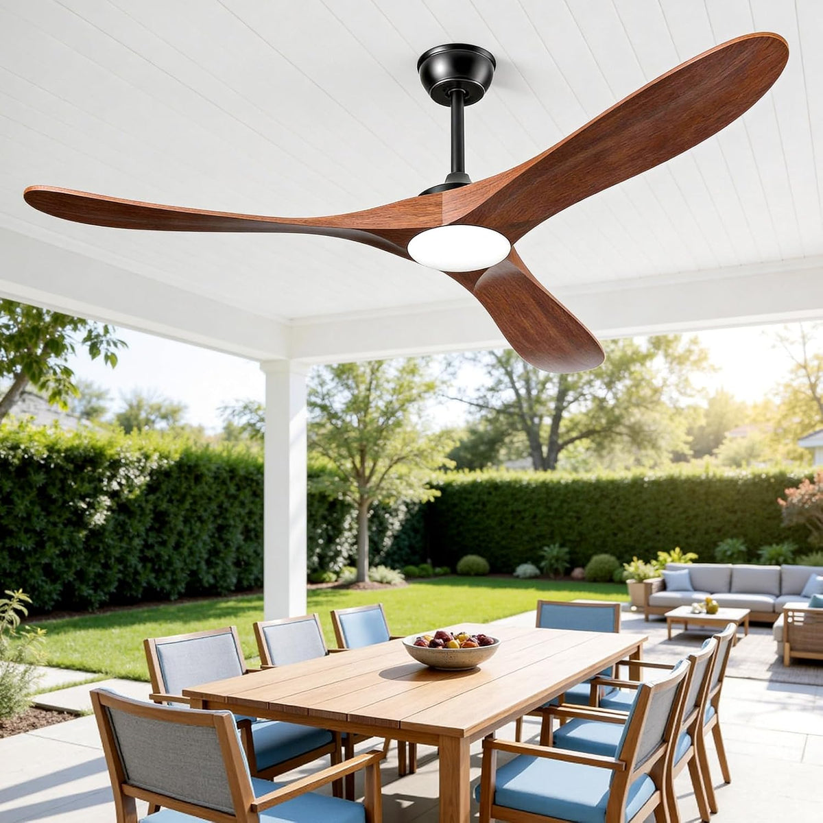 JOYEYE Ventilateurs de plafond, Blanc, Ventilateur de plafond avec lumières et télécommande, 3 pales en bois massif