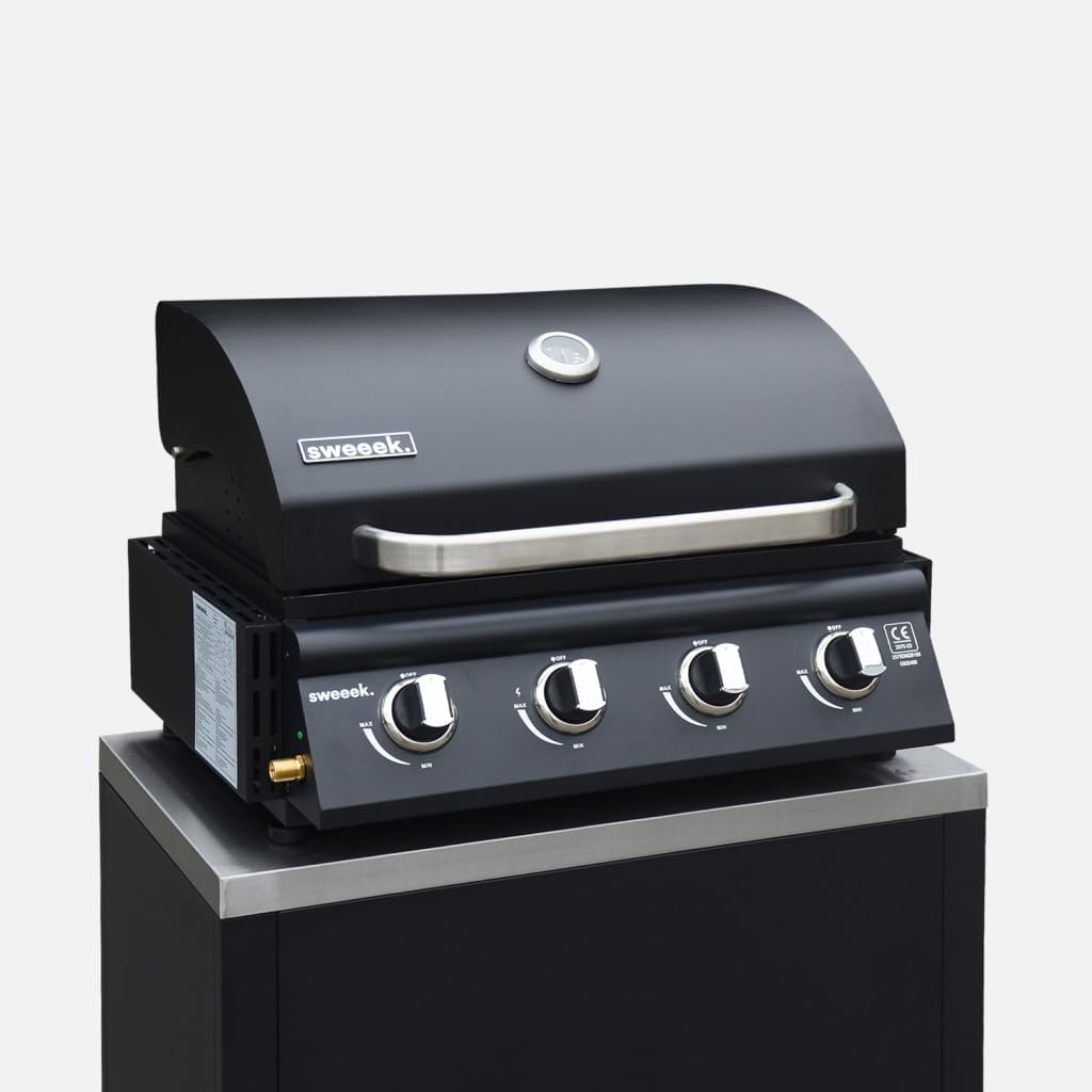sweeek Barbecues au propane, Noir, - Barbecue à gaz avec 4 brûleurs à poser avec récupérateur de graisse