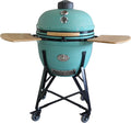 YNNI KAMADO fumoir, 63,5 cm, Cyan/Bois/Noir, TQ0C25CY Gril sur mesure XL avec chariot et tables en bambou