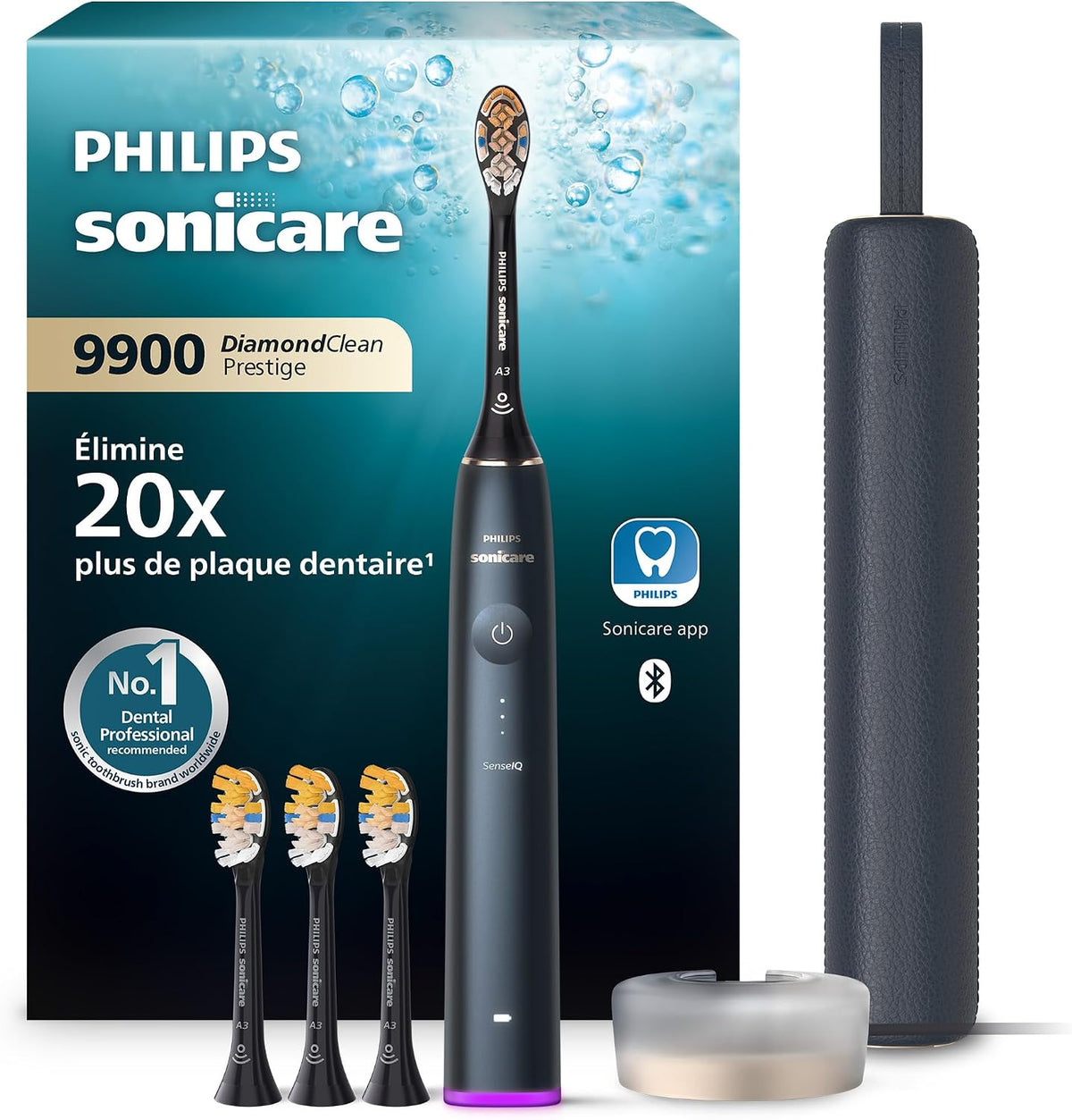 PHILIPS Soniques, Bleu, Sonicare - Brosse à dents électrique DiamondClean 9900 Prestige, technologie SenseIQ et application