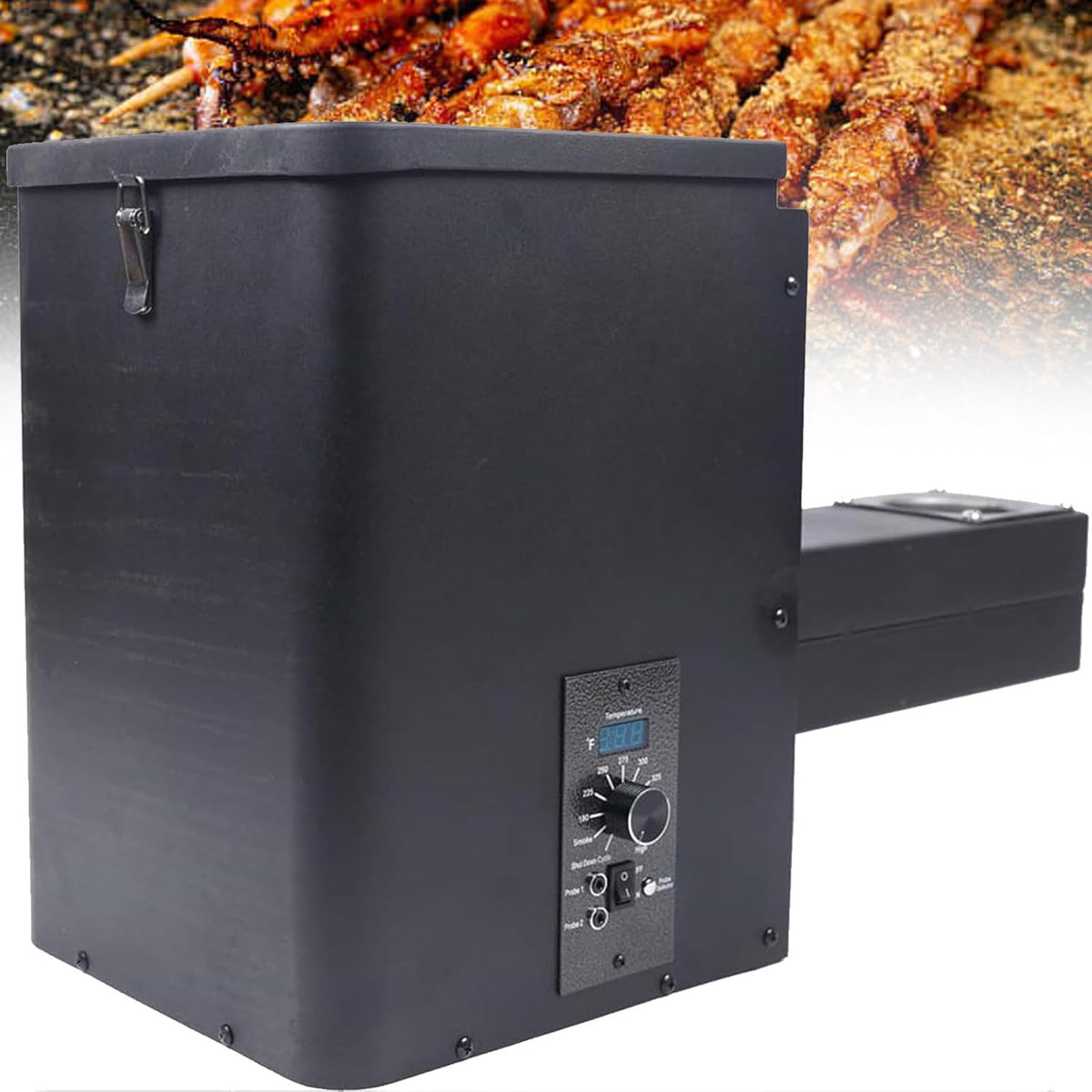 DPQYJPP fumoir, type de bouton, 65*35*28 cm, 250w, acier inoxydable/plaque laminée à froid, Noir, Pièce Gril électrique à granulés Bois