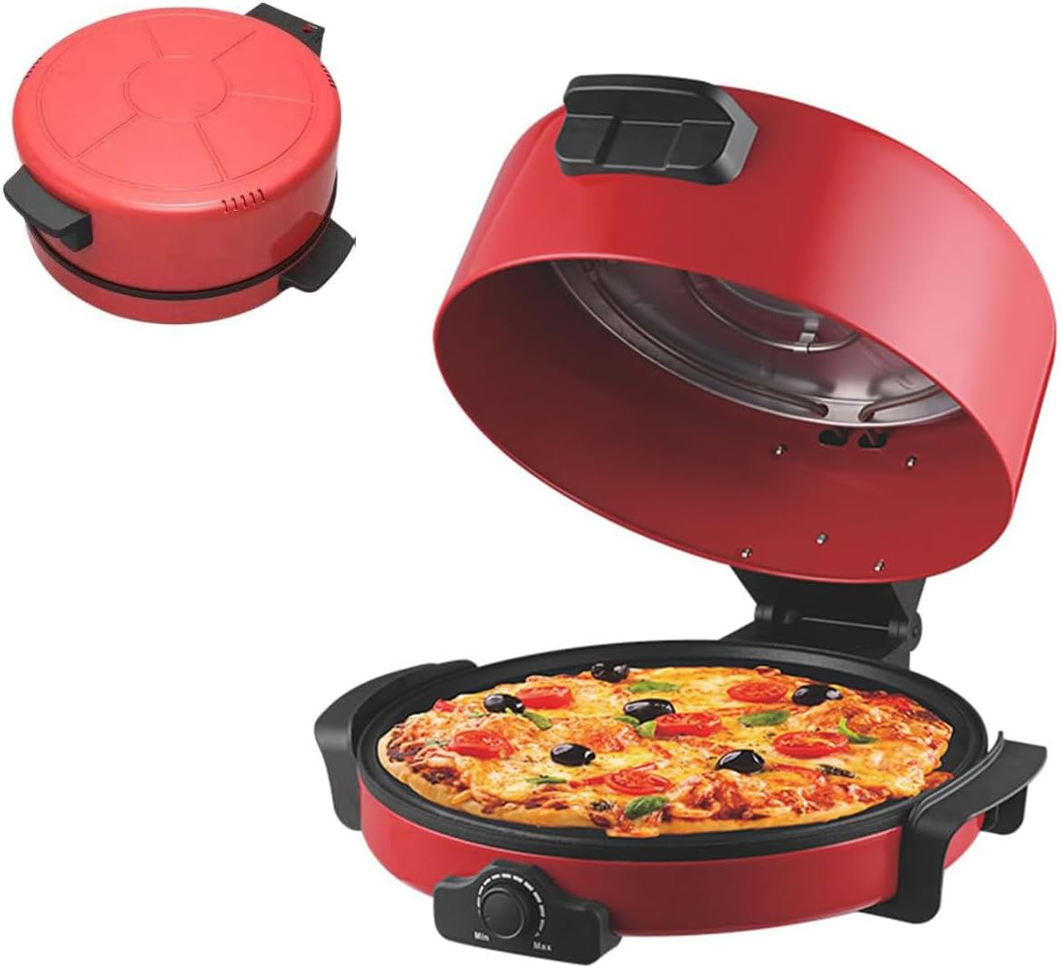 WuDLi four à pizza, 2000 W, 40 cm, Rouge/Noir, Machine à Pizza électrique, Machine à Pizza électrique Double Face antiadhésive
