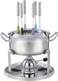 RÖSLE Services à fondue savoyarde, 20 cm, 1000 W, Argenté, Set de Fondue pour 6 Personnes, brûleur à gaz, réchaud Pliable et Accessoires pour Fondue