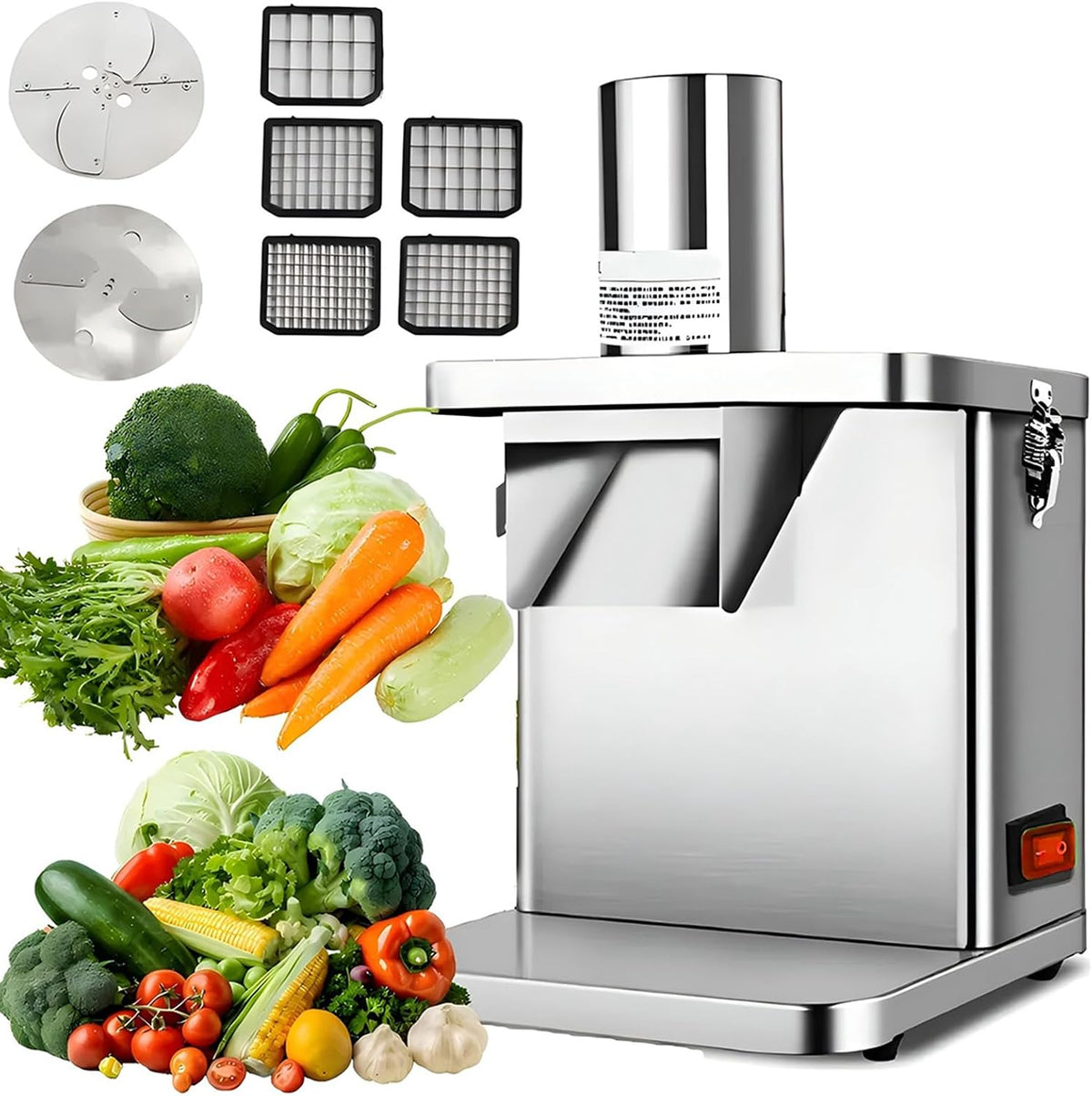 LHMWTWR Mandolines, 21 x 33 x 37 cm., 200 W., 200 kg, Noir, Coupe-légumes électrique 4 en 1 pour légumes, convient pour couper en dés