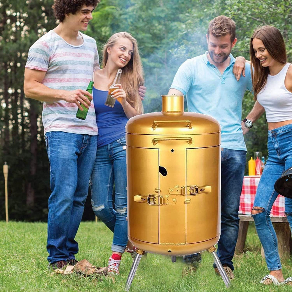 MNSSRN barbecue à charbon, acier, Doré, Barbecue sans fumée respectueuse de l'environnement Poêle Suspendue
