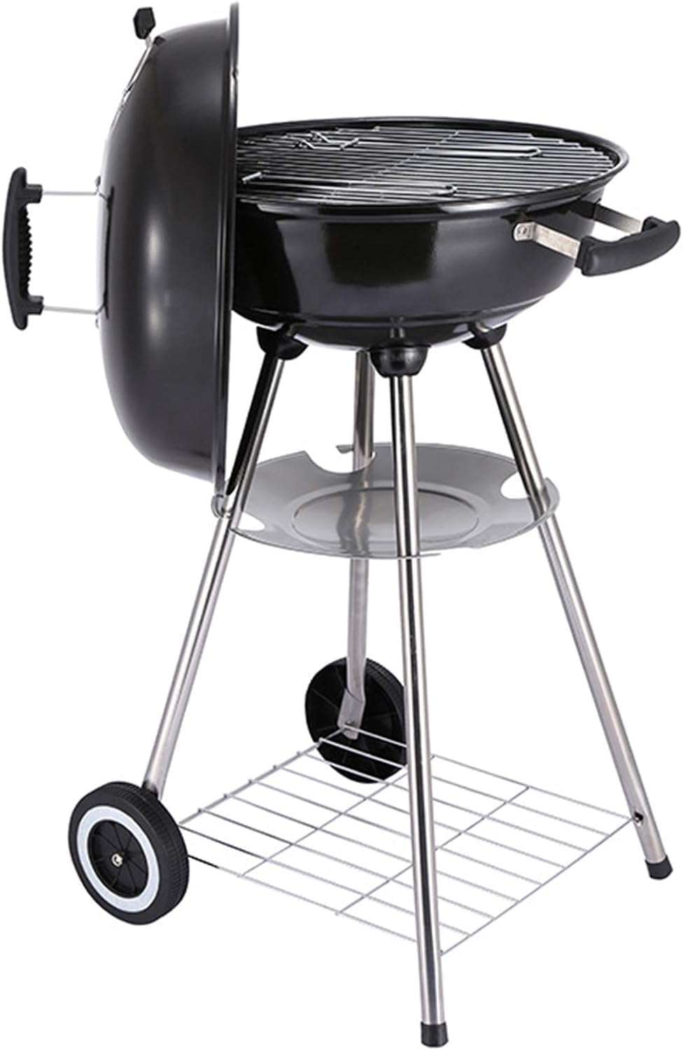WQFFQWK barbecue à charbon, 45,7 cm, Noir, portable, chariot rond pour avec couvercle, bouilloire à charbon de bois