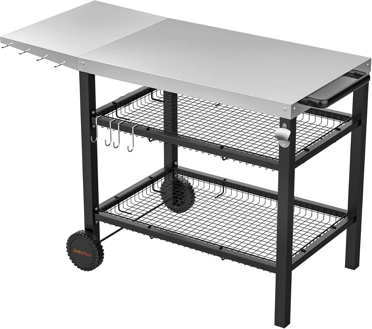 onlyfire plancha, Noir/Argent, Amélioré Chariot de barbecue, Desserte Cuisine Inoxydable, Table d'appoint