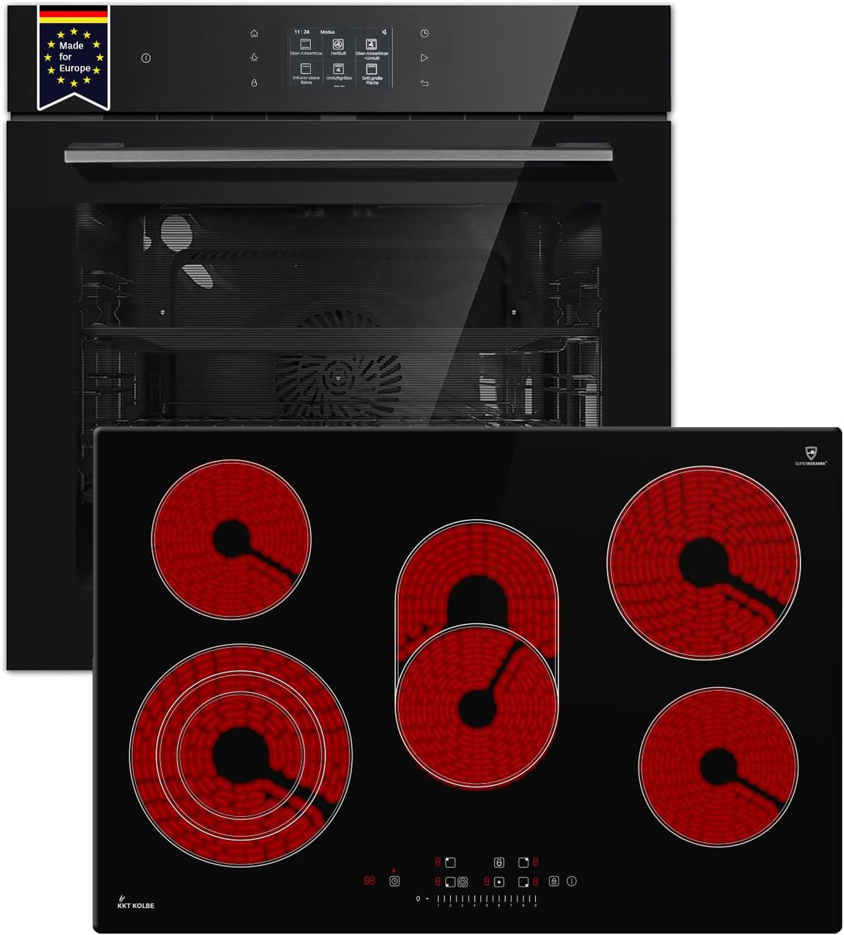 KKT KOLBE four encastrable, 60 cm, Noir/Rouge, Cuisinière autonome, EB8017TFT, Plaque de cuisson vitrocéramique CH7705RL 7705RL