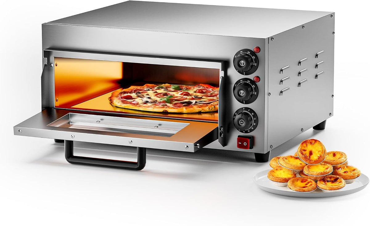WilTec four à pizza, 2000 W, 570 x 560 x 280 mm, Argent, électrique, Pierre réfractaire alimentaire en cordiérite