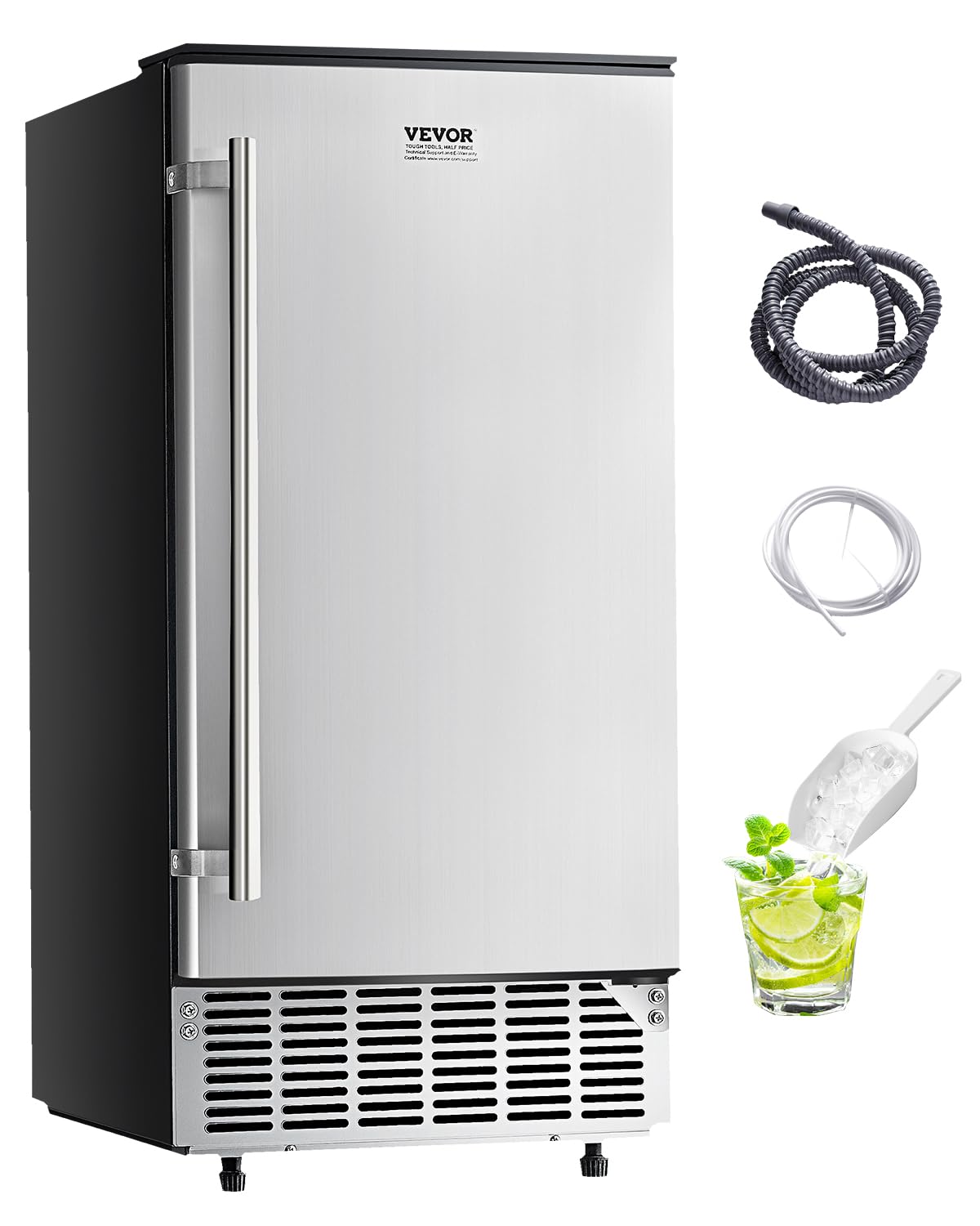 VEVOR machine à glaçons, 36,3 kg, Argenté, sous Plan Encastrable, Appareil de Préparation de Glaçons Capacité /24 h