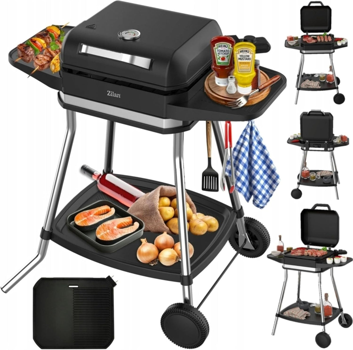 Zilan Grills électriques d'extérieur, 3050 W, Noir/Argent, Barbecue électrique 2 en 1 - - Barbecue électrique pour balcon