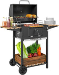 Outsunny barbecue à charbon, Noir, Barbecue charbon de bois chariot de cuisson hauteur réglable, barbecue fumoir portable avec couvercle