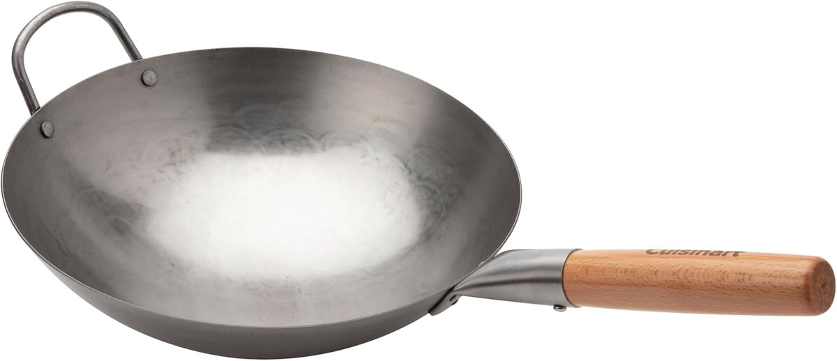 CUISINART Woks, 30,5 cm, Argent, Wok martelé en acier au carbone, à fond rond traditionnel, wok hei pour sauter