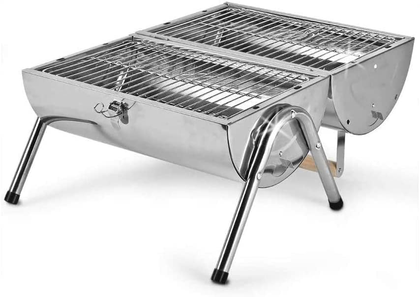 Barbecue barbecue à charbon, Argent, à charbon portable pliable en acier inoxydable
