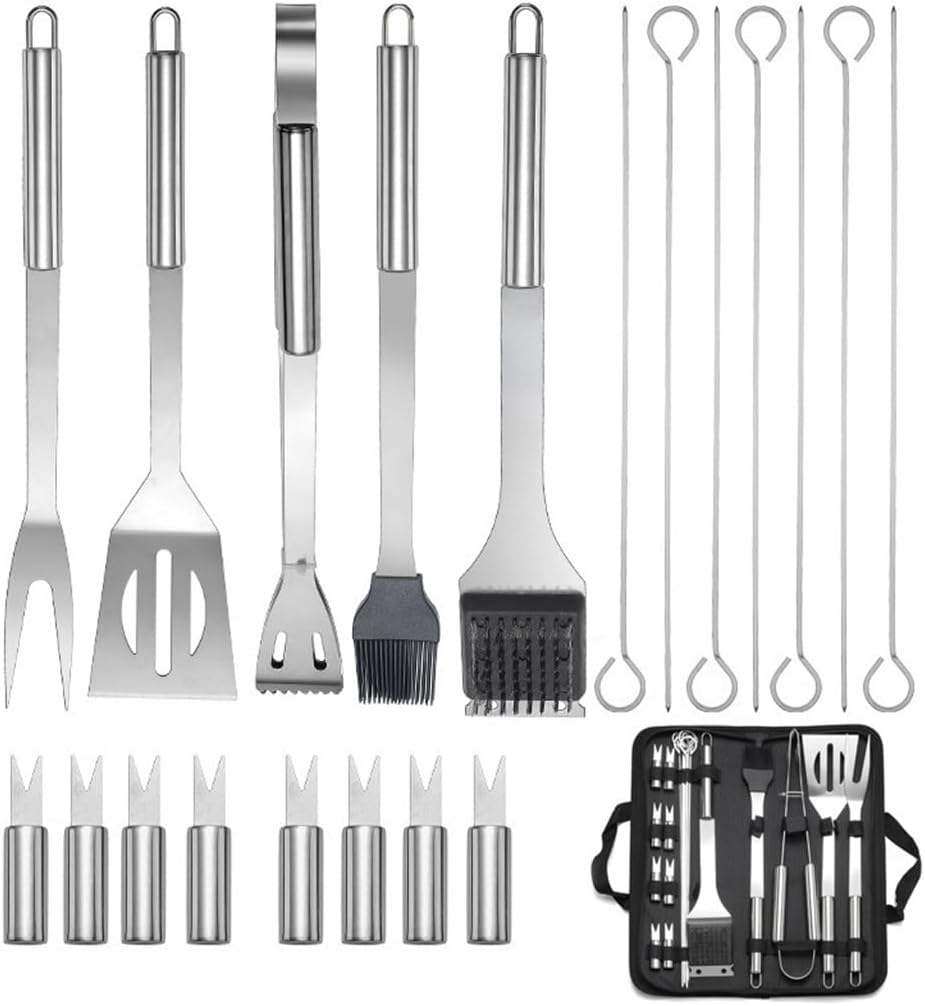 MQPALZKD Brosses-racloirs pour barbecue, Argent/Noir, Ensemble de Barbecue, Outil combiné, Gril en Acier Inoxydable