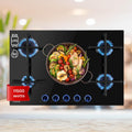 table de cuisson KLARSTEIN, 11.5 kW, Noir, Plaque de Cuisson Gaz 5 Feux, à Gaz 5 Brûleurs, Plaque Gaz, Piano Cuisine Gaz en Acier Inoxydable