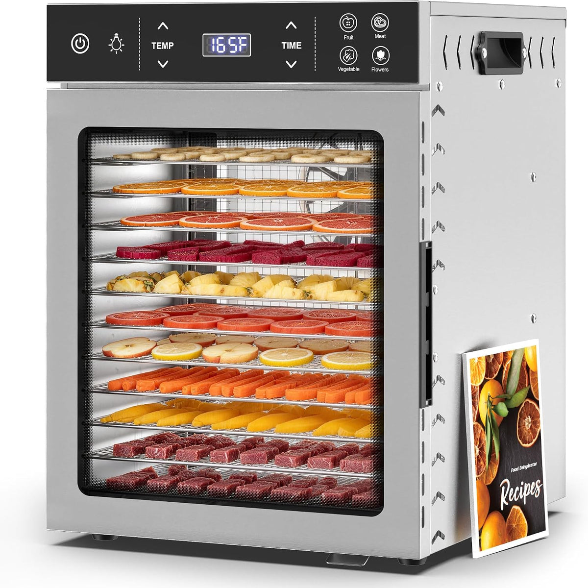 Suteck déshydrateur alimentaire, 800 W, Argenté, Séchoir alimentaire avec 12 bols, bols en acier inoxydable