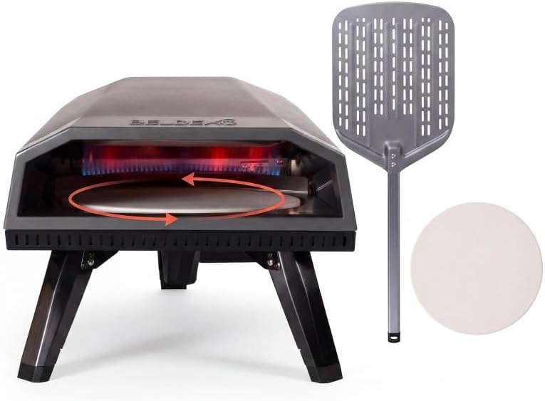 BELDEKO four à pizza, Noir/Gris, Gaz DIEGO Pierre Tournante 400°C - Marque Française