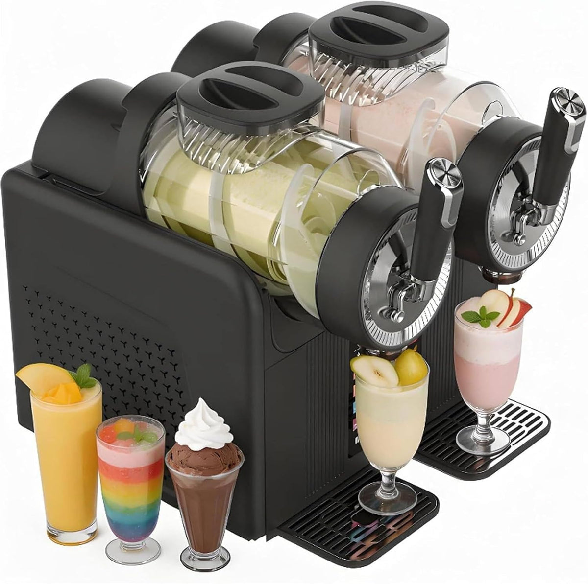 Nuxyyds sorbetière, 398 x 190 x 407 mm / 398 x 380 x 420 mm, 2 L / 2 L x 2, 185 W / 430 W, 185 W, Noir, Machine à Granita 7 en 1