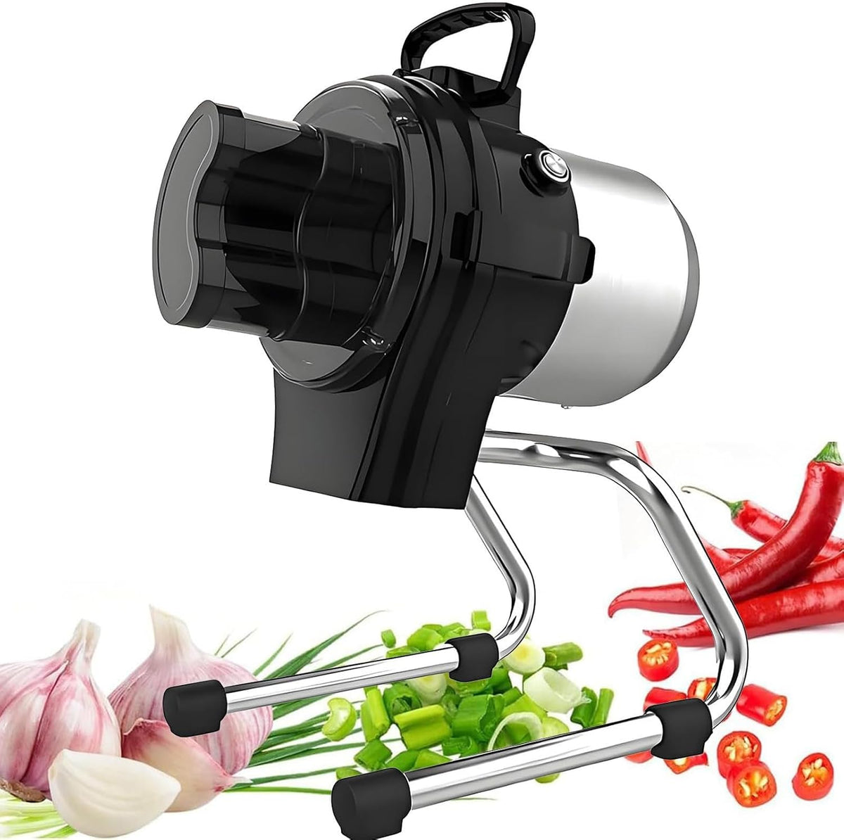 Hachoir broyeur, Noir, à légumes électrique, d'oignons printaniers avec 2 canaux d'alimentation, masque d'alimentation multi-trous