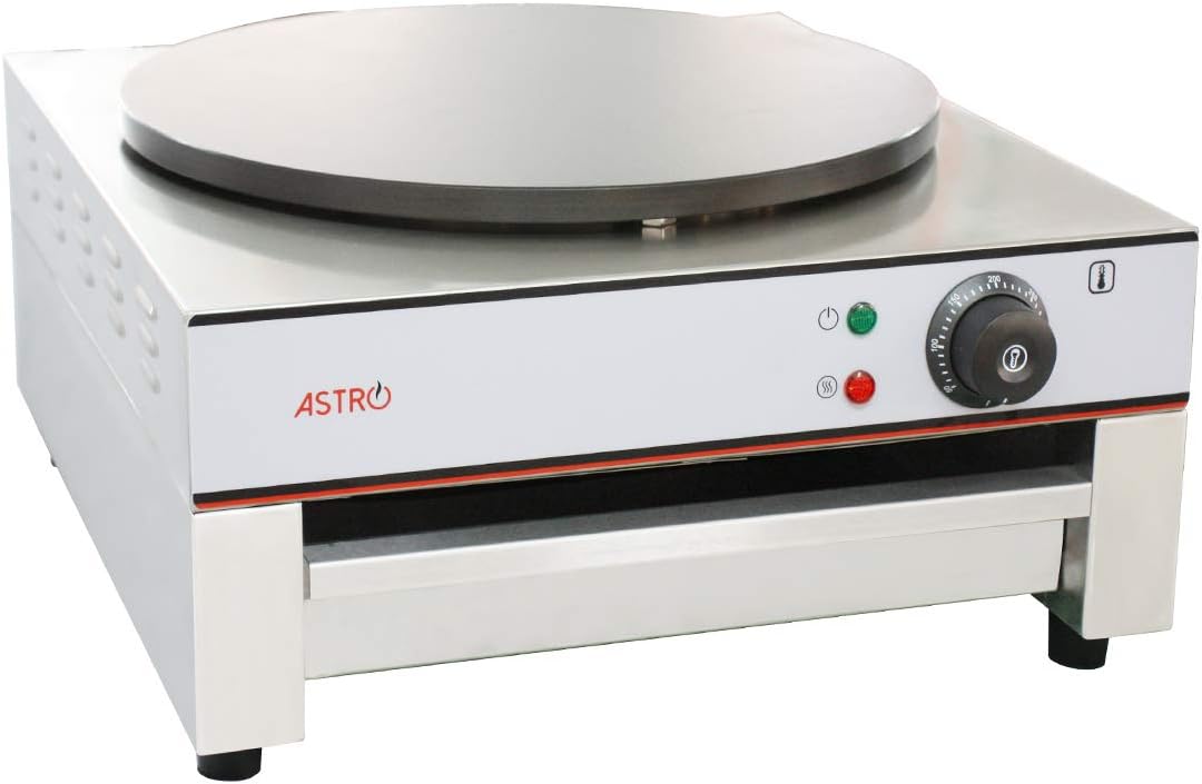 Astro Crêpières, 3000 Watts 230 V-50Hz Poids : 23 Kg, 40 cm, 3 Kw, Noir, Crêpière Électrique Professionnelle - - Plaque en Fonte Revêtement Téflon