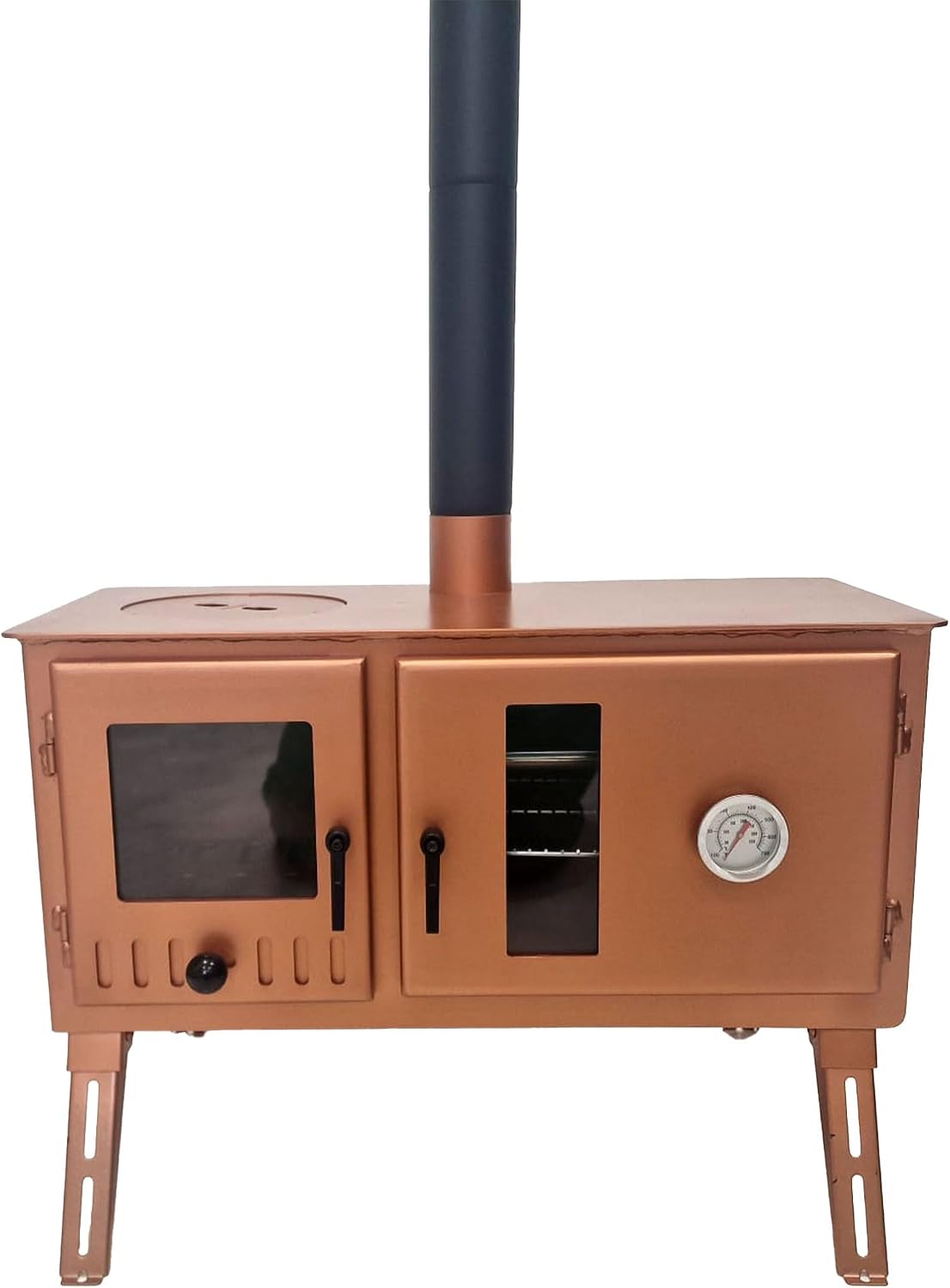 Outbacker Réchauds de camping, 2,66 m, 3,5 kW, 20,5 kg, Bronze/Noir, Firebox Range Four portable pour tente et kit complet de cheminée