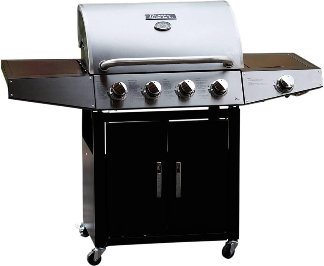 Habitat et Jardin Barbecues au propane, 135.7 x 53.4 x 111.4 cm - Cabinet : L61 x P36 x H55 cm., 15.2 kW, Noir/Argent, Barbecue Gaz Party 5