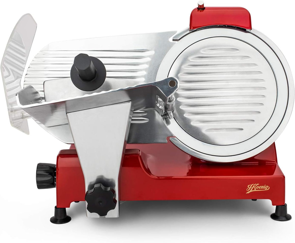 H.Koenig trancheuse électrique, 12 mm, 25 cm, 282 rpm, Rouge/Argent, à jambon, saucisson, charcuterie MSX254