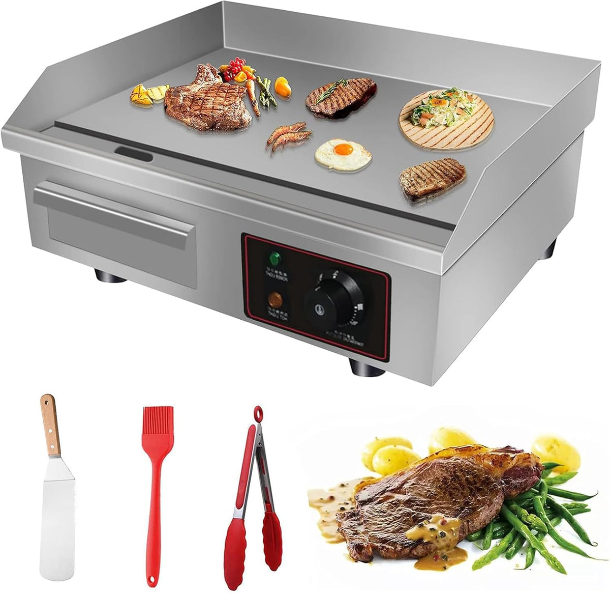 RUYICZB table de cuisson, 3000 W, 540 X 300X8 mm, Argenté, Plaque en Fer, Thermostat Réglable 50-300℃