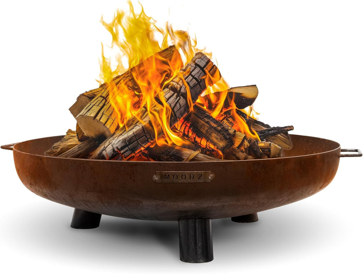 MOODZ Outdoor Living braséro, 80x80x23.5 cm, Marron, Moodz Brasero 80 Feet & Handle cm en Acier Corten, Bol à Feu Extérieur pour Le Jardin