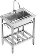 GarveeTech Éviers de restaurant, 70 x 50 x 86 cm, Argent, Évier de cuisine autoportant en acier inoxydable avec robinet