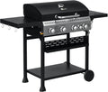 Outsunny Barbecues au propane, 12,5 kW, Noir, Barbecue à gaz 4+1, barbecue au gaz propane chariot de BBQ avec roulettes