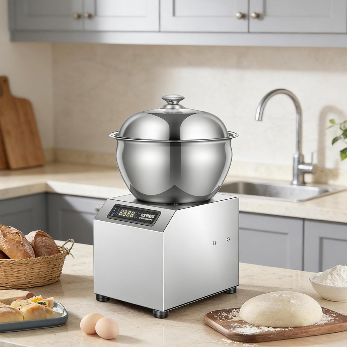 HCAUYNN Batteurs à main, 1800 W, 220 V, 1800 W, 5 kg, Acier inoxydable 304, Argent, Pétrin électrique