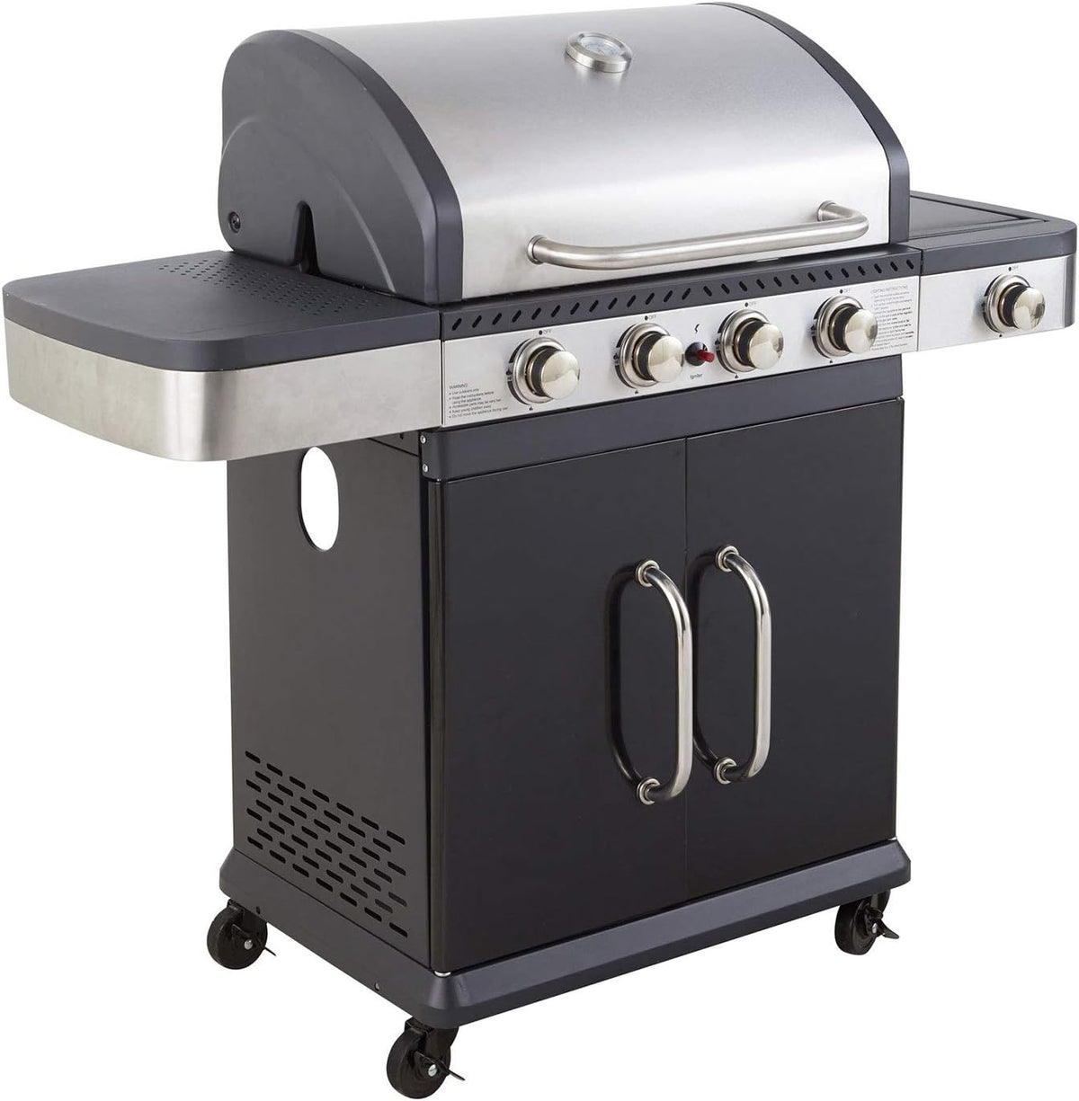Cook'in garden plancha, Noir/Argent, Cook'in Garden - Barbecue Gaz Fidgi 4, 4 Brûleurs Inox, Couvercle avec Thermomètre