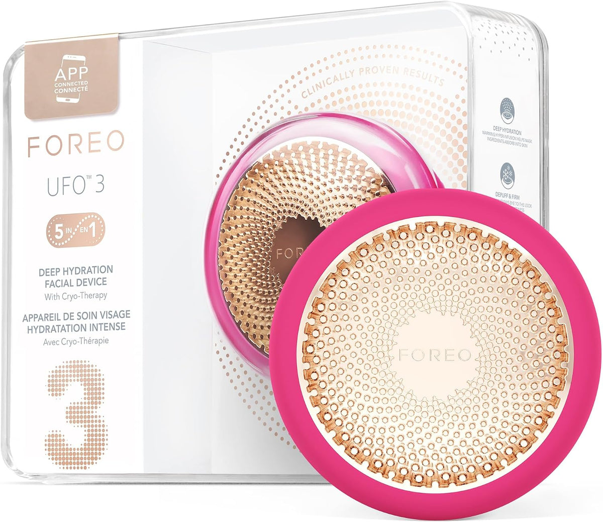 FOREO Masques, Rouge, thermothérapie, cryothérapie, massage visage T-Sonic, anti-âge - Masque visage infuseur de soins - Fuchsia