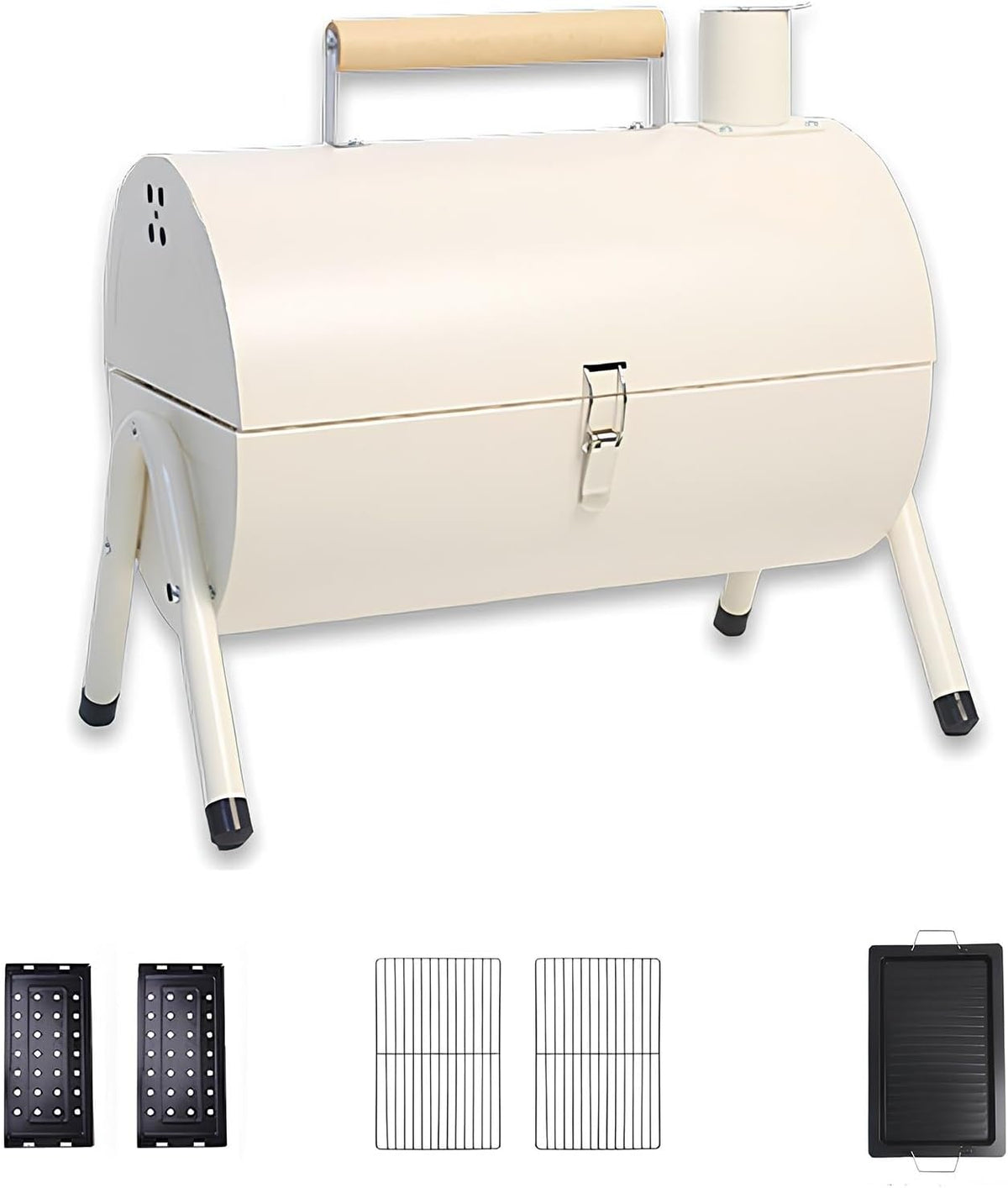 Barbecue fumoir, 1 l, Blanc, et portable 2 en éger et pliable pour la cuisine en plein air, idéal pour le camping et les fêtes dans le jardin ( B)