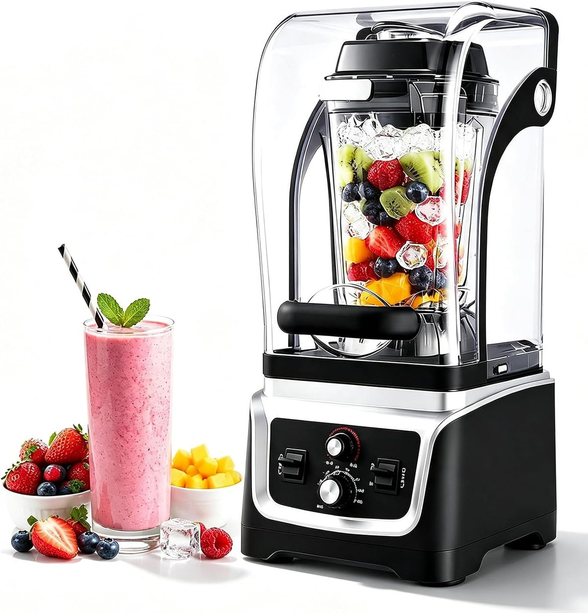 Mélangeur blender, 2.5 L/5 L, 2300 W, 5 L, 000 Tr/min, Noir, Commercial, Machine À Lait Soja Entièrement Automatique