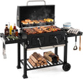 COSTWAY barbecue à charbon, Métal, HDPE, Noir, de Bois Extérieur, Housse Incluse, Portable pour Pique-nique Patio