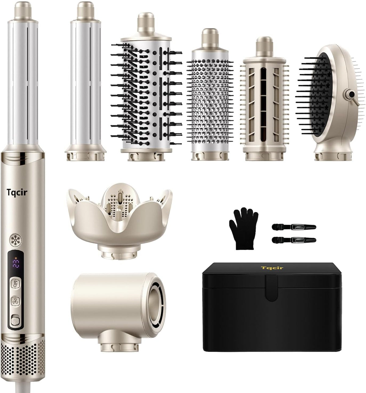 Tqcir Appareils multifonctionnels, Noir, Boucleurs Auto-Wrap, Boucler Automatique (Gauche & Droite), Brosse Ovale