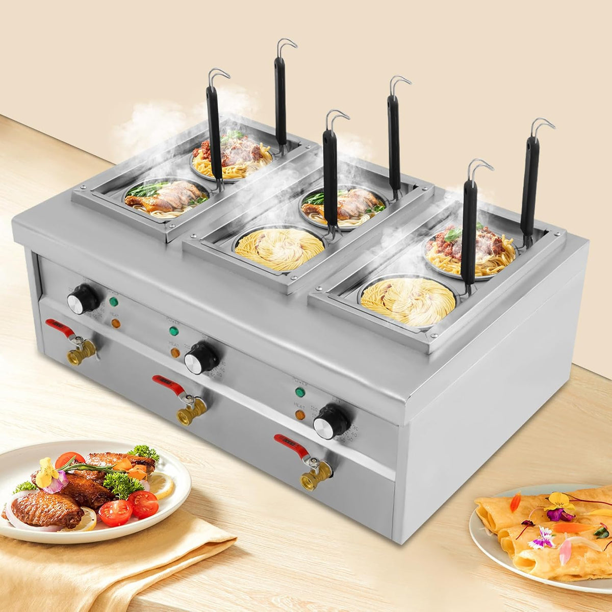 HINOPY machine à pâtes, 220 V - 50 Hz., 220 V, 2500 W, 9 l, acier inoxydable 201., argenté., électrique, cuiseur à pâtes professionnel