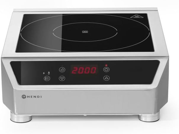 HENDI table de cuisson, 230 V, 3500 W, 342x431, 116 mm, Noir/Argent, Plaque de cuisson à induction de table professionnelle