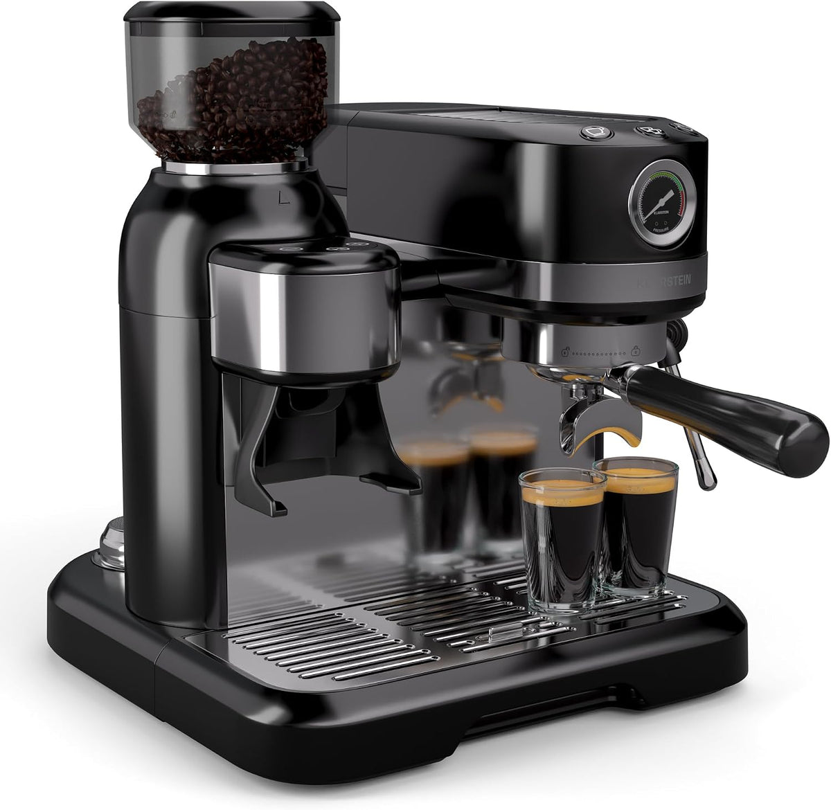 KLARSTEIN machine à café, 1550 W, 200 g, 1,4 L, Noir, Bella Café en grain, broyeur Intégré, mousseur à lait
