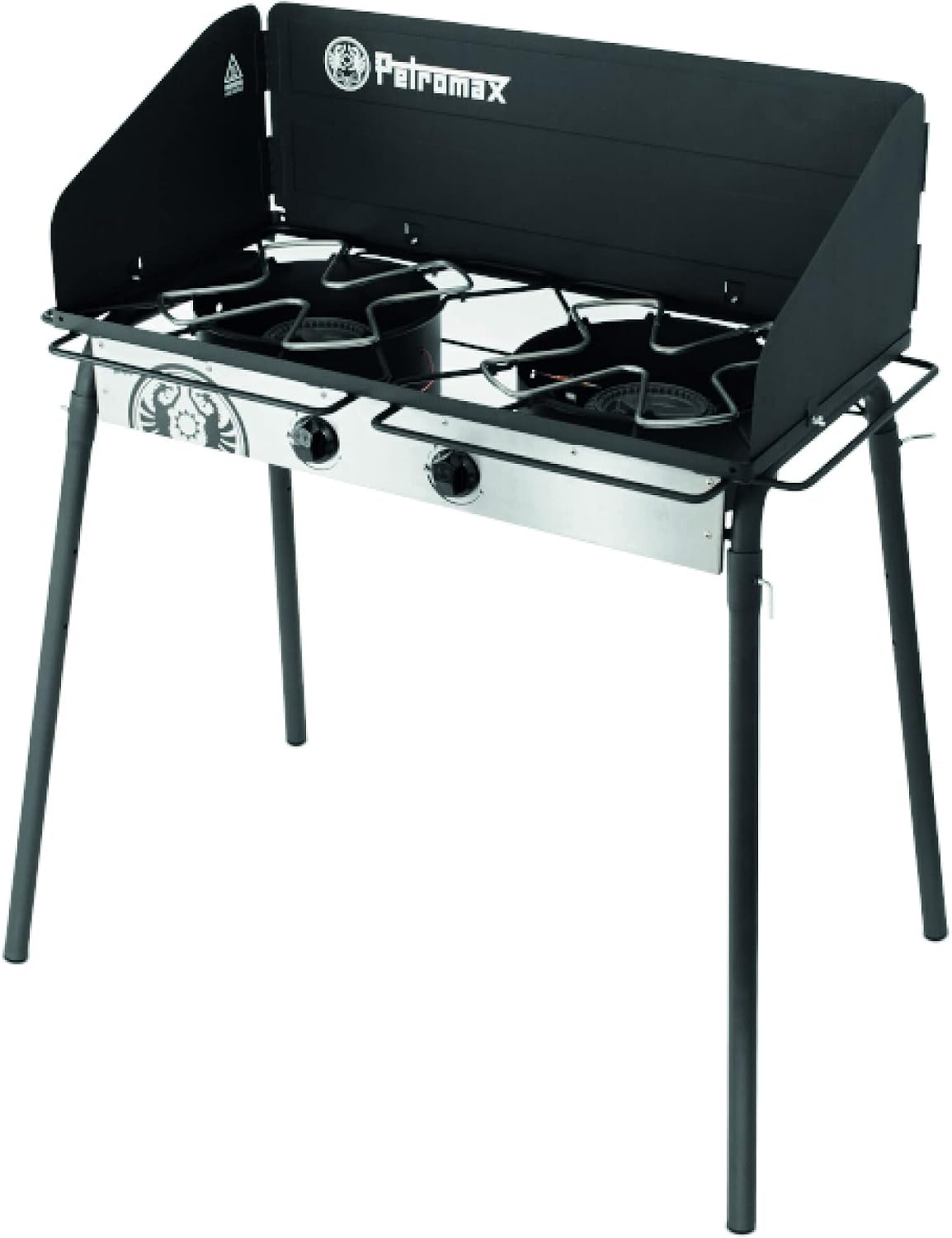 Petromax Réchauds, 115,6 x 102,7 x 67,7 cm, 5 kW., Noir/Argent, Table à gaz avec 2 brûleurs