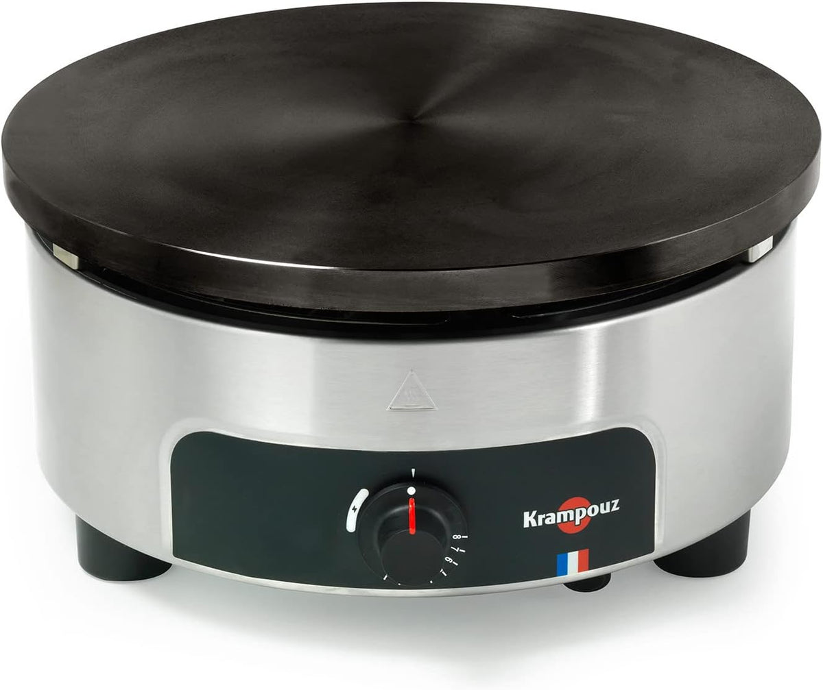 Krampouz Crêpières, 400 x 420 x 200 mm., 40 cm, Noir/Argent, Appareil à crêpes Confort rond gaz manuel avec allumage par batterie