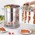 fumoir, Argent, vertical au charbon de bois, baril en acier inoxydable avec panier roulant pour barbecue extérieur