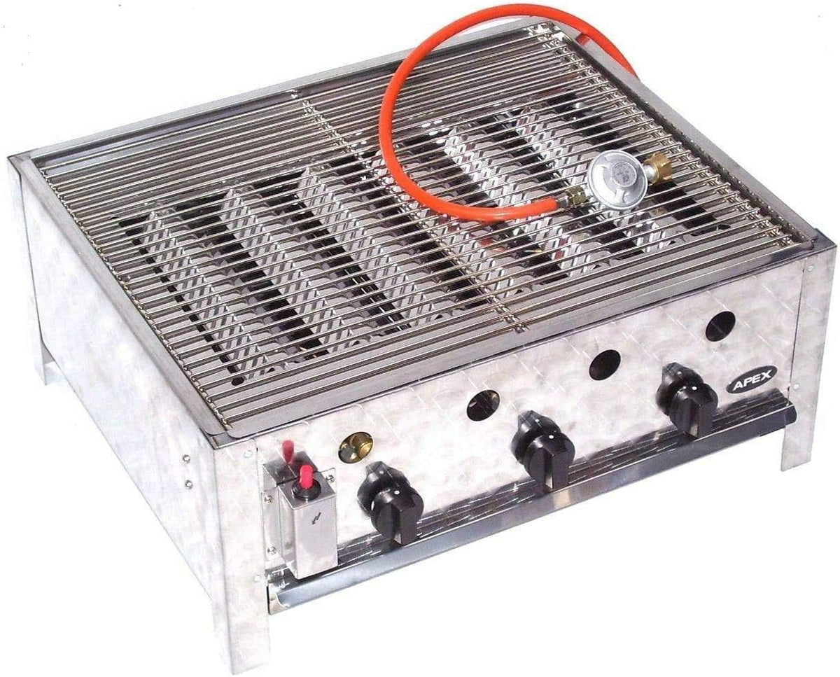 D&L rôtissoire, 10 kW., Argent, Barbecue à gaz professionnel 55510 + kit de barbecue 511 avec grille, cocotte à gaz en acier inoxydable 10 kW 3 feux
