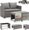 Juskys canapé, Gris Chiné/Gris, Ensemble mobilier de Jardin 2 en 1 en polyrotin Jamaika - Table, Lounge - Salon de Balcon ou d'extérieur Gris chiné
