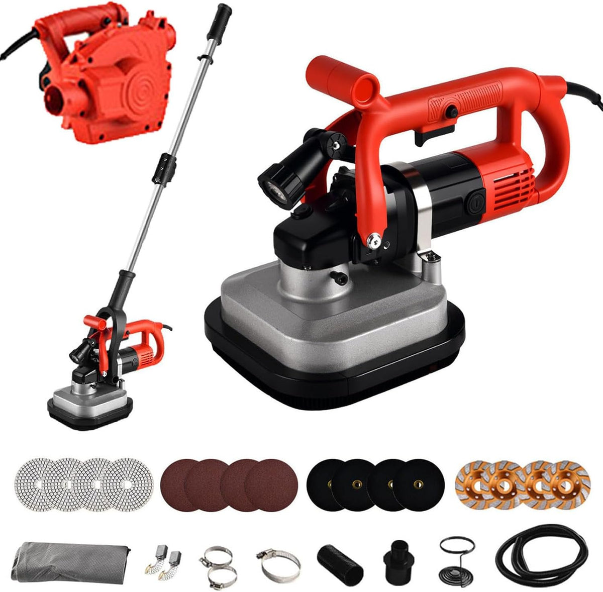 SHENGSHIYU polisseuse, 2 380 W, 3600 W, 3000tr/Min, Argenté, Surfaceuse Beton avec Tige Rallonge INOX Et Aspirateur Soufflant